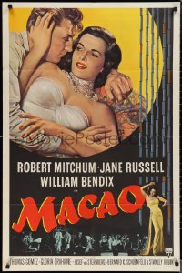 1t0864 MACAO 1sh 1952 Josef von Sternberg, best art of Robert Mitchum & sexy Jane Russell!