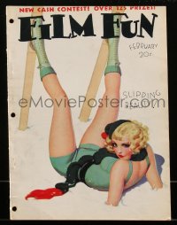 1t0293 FILM FUN magazine February 1935 Enoch Bolles-like art of sexy skier wearing nearly nothing!