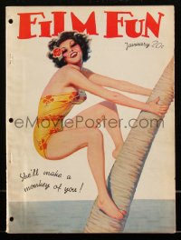 1t0292 FILM FUN magazine January 1935 Enoch Bolles-like cover art of sexy tropical island woman!