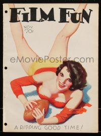 1t0302 FILM FUN magazine November 1935 great Enoch Bolles-like cover art of sexy woman w/ football!