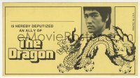 1t0459 ENTER THE DRAGON 3x6 promo card 1973 Bruce Lee classic, the movie that made him a legend!