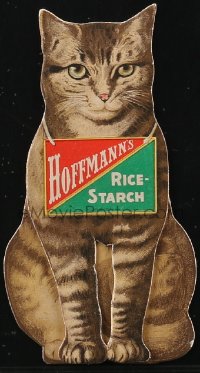 1t0458 HOFFMANN'S STARKEFABRIKEN 3x6 die-cut promo 1920s art of cat wearing sign for rice starch!