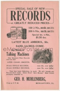 1t0472 RECORDS 6x10 record store flyer 1920s latest Blue Amberol, all makes of talking machines!