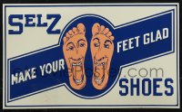 1t0374 SELZ SHOES 9x15 metal sign 1970s make you feet feel glad, wacky art of feet with faces!