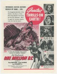 1t0093 ONE MILLION B.C. magazine page 1940 caveman Victor Mature, sexy Carole Landis & dinosaurs!