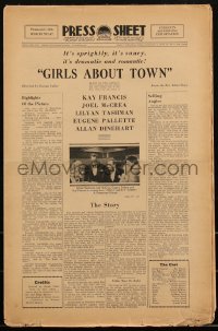 1t1889 GIRLS ABOUT TOWN pressbook 1931 Kay Francis, Joel McCrea, Tashman, George Cukor, ultra rare!