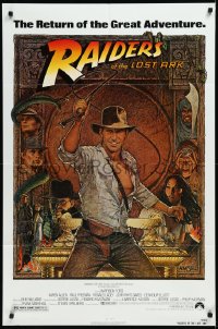 1t0914 RAIDERS OF THE LOST ARK 1sh R1982 great Richard Amsel art of adventurer Harrison Ford!