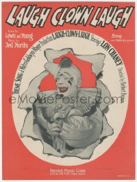 1t0113 LAUGH CLOWN LAUGH sheet music 1928 great image of Lon Chaney in clown makeup, the title song!