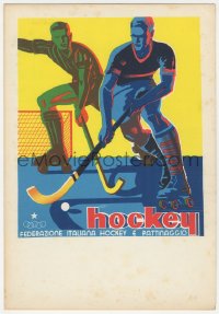 1t0204 FEDERAZIONE ITALIANA HOCKEY E PATTINAGGIO 9x13 Italian special poster 1950s art of two men!