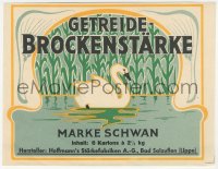 1t0481 HOFFMANN'S STARKEFABRIKEN 6x8 German crate label 1940s chunky grain rice, swan art!