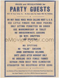 1t0208 RULES & REGULATIONS FOR PARTY GUESTS 10x14 special poster 1960s avoid continuous belching!