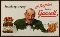 1t0394 NARRAGANSETT 10x17 standee 1940s Philip Lyford art of man holding beer bottles & glasses!