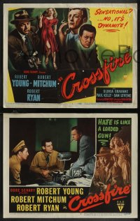 1t1397 CROSSFIRE 8 LCs 1947 Robert Young & Gloria Grahame, sexy Marlo Dwyer, complete set!