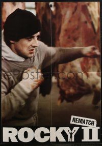 1t0399 ROCKY II promo brochure 1979 unfolds to 22x32 poster of Sylvester Stallone pounding the beef!