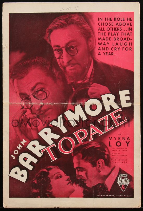 EMoviePoster Com T TOPAZE Pressbook John Barrymore Myrna Loy From The Broadway Play