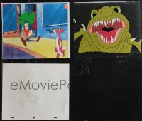 1x0587 LOT OF 1 ANIMATION CEL, 1 PRINTED BACKGROUND & 1 PENCIL DRAWING 1980s cool cartoon art!