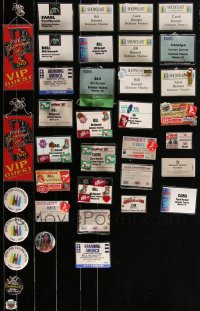 1x0764 LOT OF 37 EXHIBITOR EVENT BADGES & BUTTONS 1980s-1990s cool VIP passes & more!