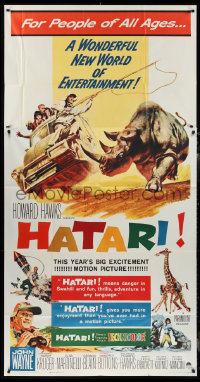 1y0329 HATARI 3sh 1962 Howard Hawks, great Frank McCarthy artwork of John Wayne in Africa!