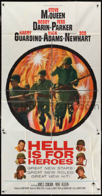 1y0330 HELL IS FOR HEROES 3sh 1962 Steve McQueen, Bob Newhart, Fess Parker, Bobby Darin, Don Siegel