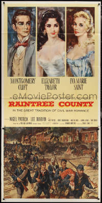 1y0340 RAINTREE COUNTY 3sh 1957 art of Montgomery Clift, Elizabeth Taylor & Eva Marie Saint, rare!