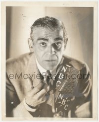 1y1977 LIGHTS OUT 8.25x10 radio publicity still 1938 Boris Karloff in front of NBC microphone!