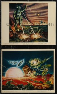 1y1773 MYSTERIANS 2 color 8x10 stills 1959 cool sci-fi alien & ships art by Lt. Colonel Robert Rigg!