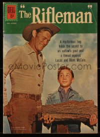 1y0425 RIFLEMAN #10 comic book January 1962 most classic bizarre wood cover of Connors & Crawford!