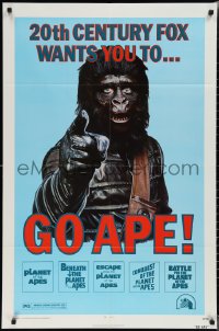 1y0718 GO APE 1sh 1974 5-bill Planet of the Apes, wonderful Uncle Sam parody art!