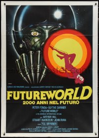 1y0294 FUTUREWORLD Italian 1p 1977 really cool completely different artwork by Renato Casaro!