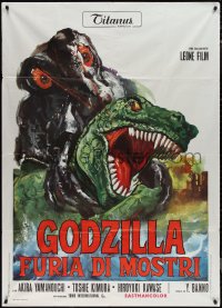 1y0295 GODZILLA VS. THE SMOG MONSTER Italian 1p 1972 Gojira tai Hedora, cool different monster art!