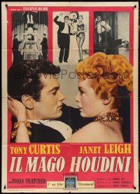 1y0297 HOUDINI Italian 1p 1954 magician Tony Curtis and his sexy assistant Janet Leigh, rare!