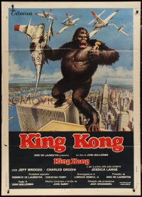 1y0204 KING KONG Italian 1p 1976 John Berkey art of BIG ape on the Twin Towers in New York City!