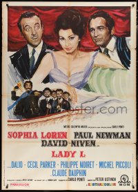 1y0206 LADY L Italian 1p 1966 different art of sexy Sophia Loren between Paul Newman & David Niven!