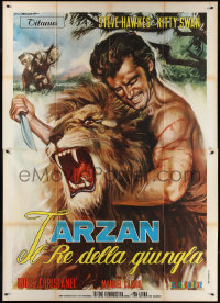 1y0265 KING OF THE JUNGLE Italian 2p 1969 best Tarantelli artwork of Tarzan rip-off wrestling lion!