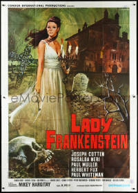 1y0287 LADY FRANKENSTEIN Italian 2p 1971 great horror art of girl in graveyard by Luca Crovato!