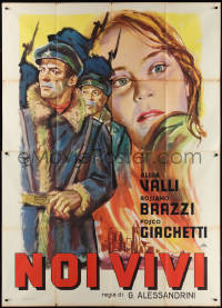 1y0270 NOI VIVI Italian 2p R1950s art of soldiers Brazzi and Giachetti under Alida Valli, ultra rare!