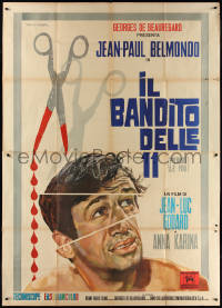 1y0288 PIERROT LE FOU Italian 2p 1965 Jean-Luc Godard, Rodolfo Gasparri art of Jean-Paul Belmondo!