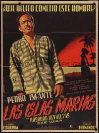 1y1429 LAS ISLAS MARIAS Mexican poster 1951 Berenguer art of Infante in prison stripes, ultra rare!