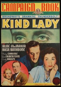 1y0106 KIND LADY pressbook 1935 Basil Rathbone, MacMahon, Broadway Dramatic Thunderbolt, very rare!