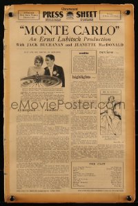 1y0122 MONTE CARLO pressbook 1930 Jack Buchanan, Jeanette MacDonald, Lubitsch, gambling, ultra rare!