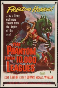 1y0828 PHANTOM FROM 10,000 LEAGUES 1sh 1956 classic art of monster & sexy scuba diver by Kallis!