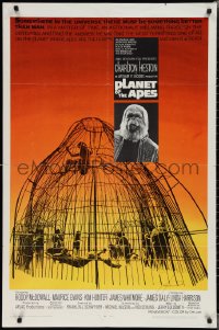 1y0831 PLANET OF THE APES 1sh 1968 Charlton Heston, classic sci-fi, cool art of caged humans!