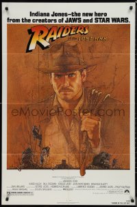 1y0840 RAIDERS OF THE LOST ARK 1sh 1981 great art of adventurer Harrison Ford by Richard Amsel