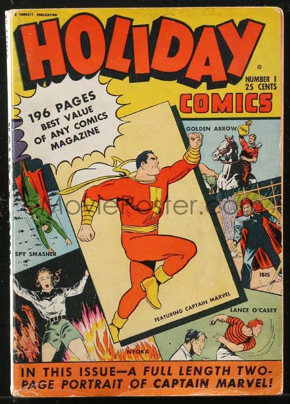 1y0528 CAPTAIN MARVEL comic book 1942 issue #1 of Holiday Comics with 196  pages of reprints, rare!