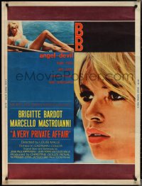 1z0856 VERY PRIVATE AFFAIR 30x40 1962 Louis Malle's Vie Privee, c/u of sexiest Brigitte Bardot!