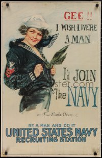 1z0212 GEE I WISH I WERE A MAN I'D JOIN THE NAVY 22x34 commercial poster 1970s Howard Christy!