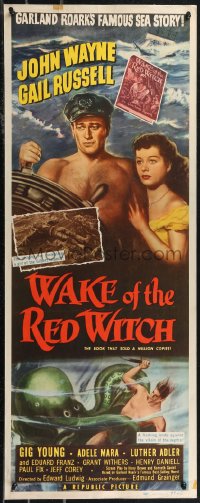 1z1092 WAKE OF THE RED WITCH insert 1949 art of barechested John Wayne & Gail Russell at sea!