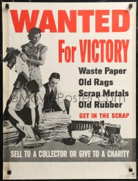 1z0168 WANTED FOR VICTORY 20x27 WWII war poster 1942 get in the scrap by donating old rags & paper!