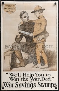 1z0143 WE'LL HELP YOU WIN THE WAR DAD 18x28 WWI war poster 1918 Wilcox artwork of Boy Scout!