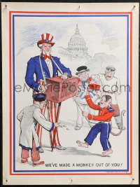 1z0170 WE'VE MADE A MONKEY OUT OF YOU 15x20 WWII war poster 1943 art of Uncle Sam and monkey Hitler!